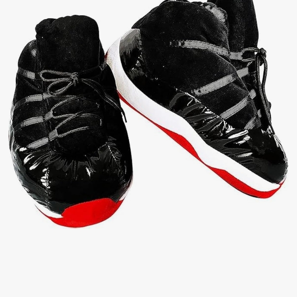 Black and Red Plush Sneaker Slippers